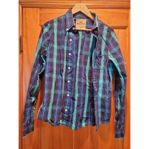 Hollister Mens Long Sleeve Shirt Size Medium Blue Plaid